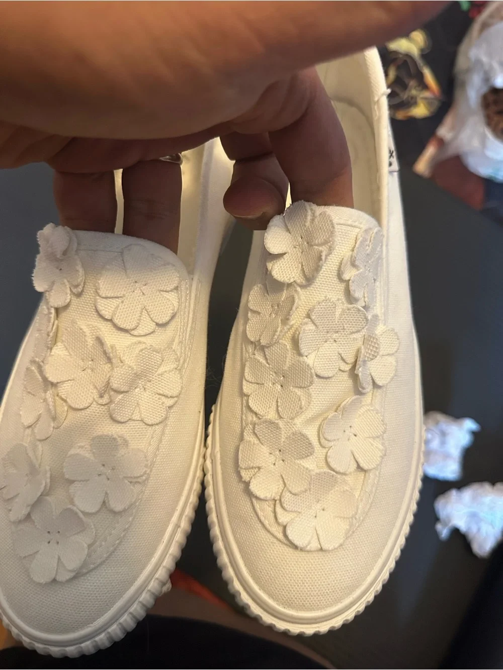 White Floral Appliqué Slip-On Women’s Sneakers